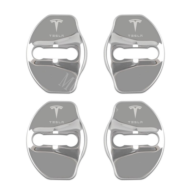 Tesla 4Pcs/set Stainless Penutup Kunci Pintu Mobil Perlindungan Stiker Emblem Logam Decal Untuk Model3