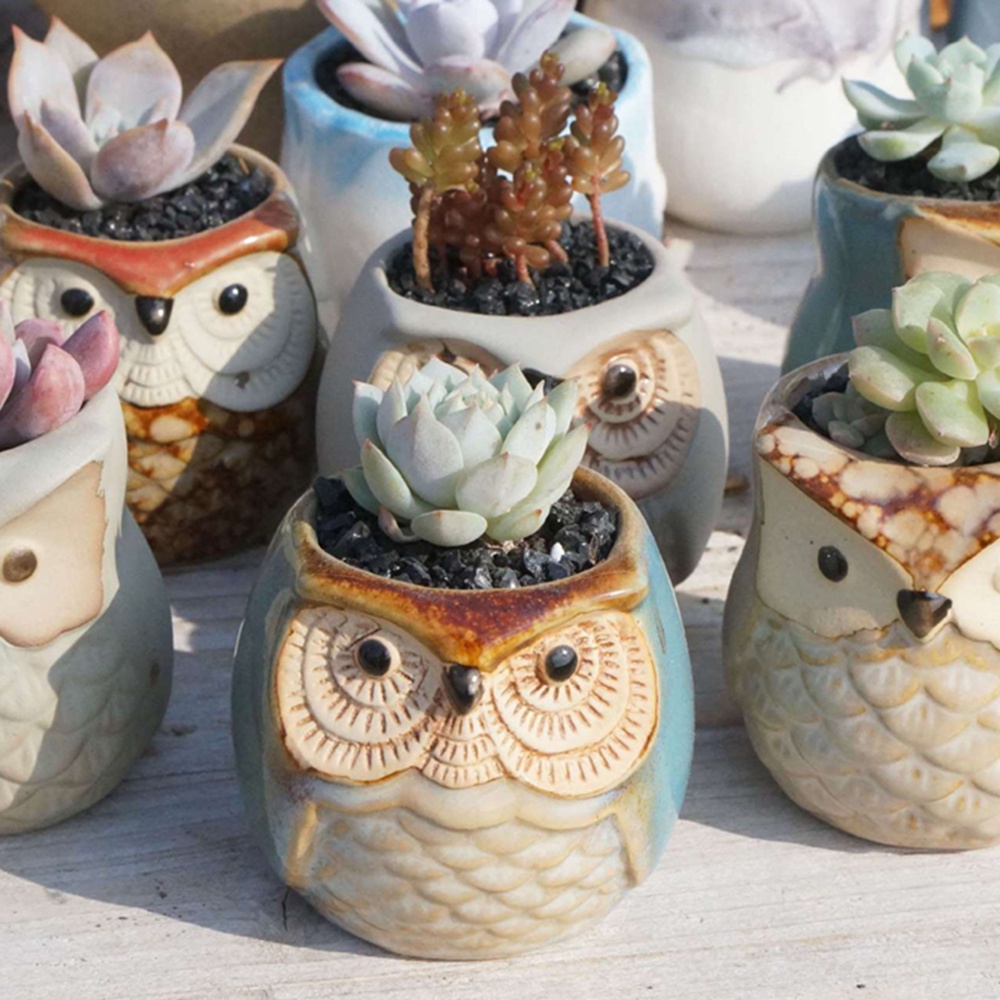 Vase Mini Burung Hantu Pot Bunga Sukulen Vas Antik Hewan Keramik Pot Tanaman Sukulen Kreatif Pot Pot Pot Dekorasi Rumah