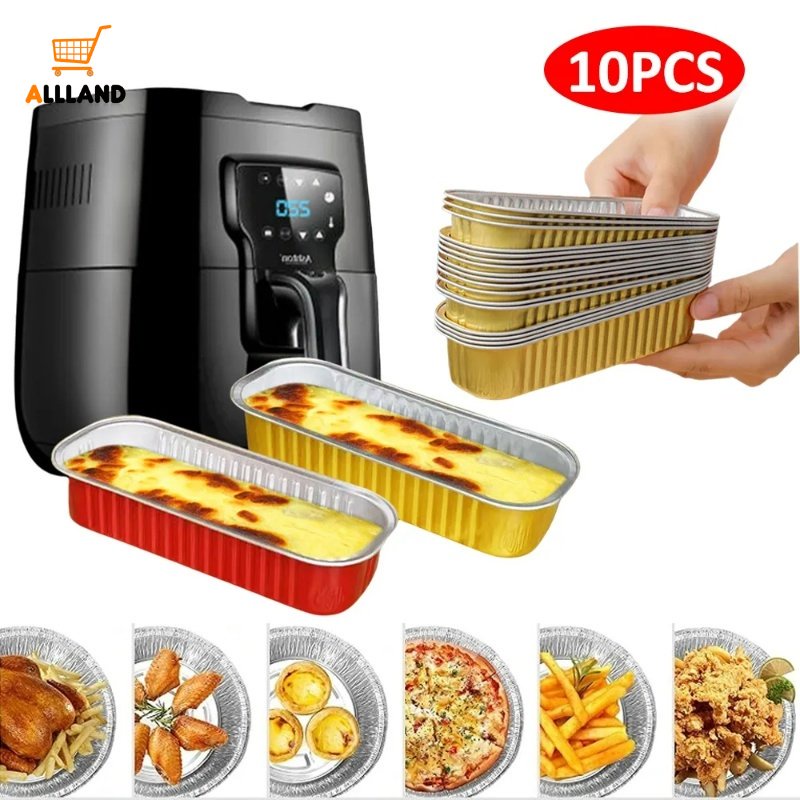 5/10pcs Aluminium Foil Air Fryer Nampan Tahan Minyak/Loyang Kue Keju Foil Persegi Panjang Multifungsi