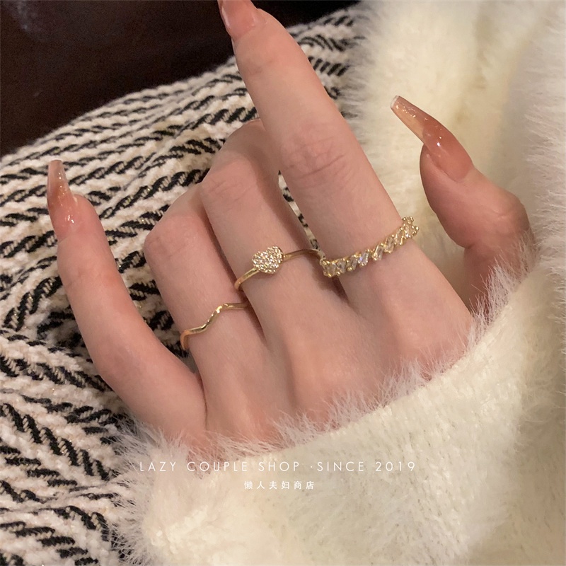 Set Cincin Zirkon Pink Untuk Wanita Elegan Emas Perak Opal Ular Kupu-Kupu Camelia Hati Jari Rings Aksesoris Perhiasan