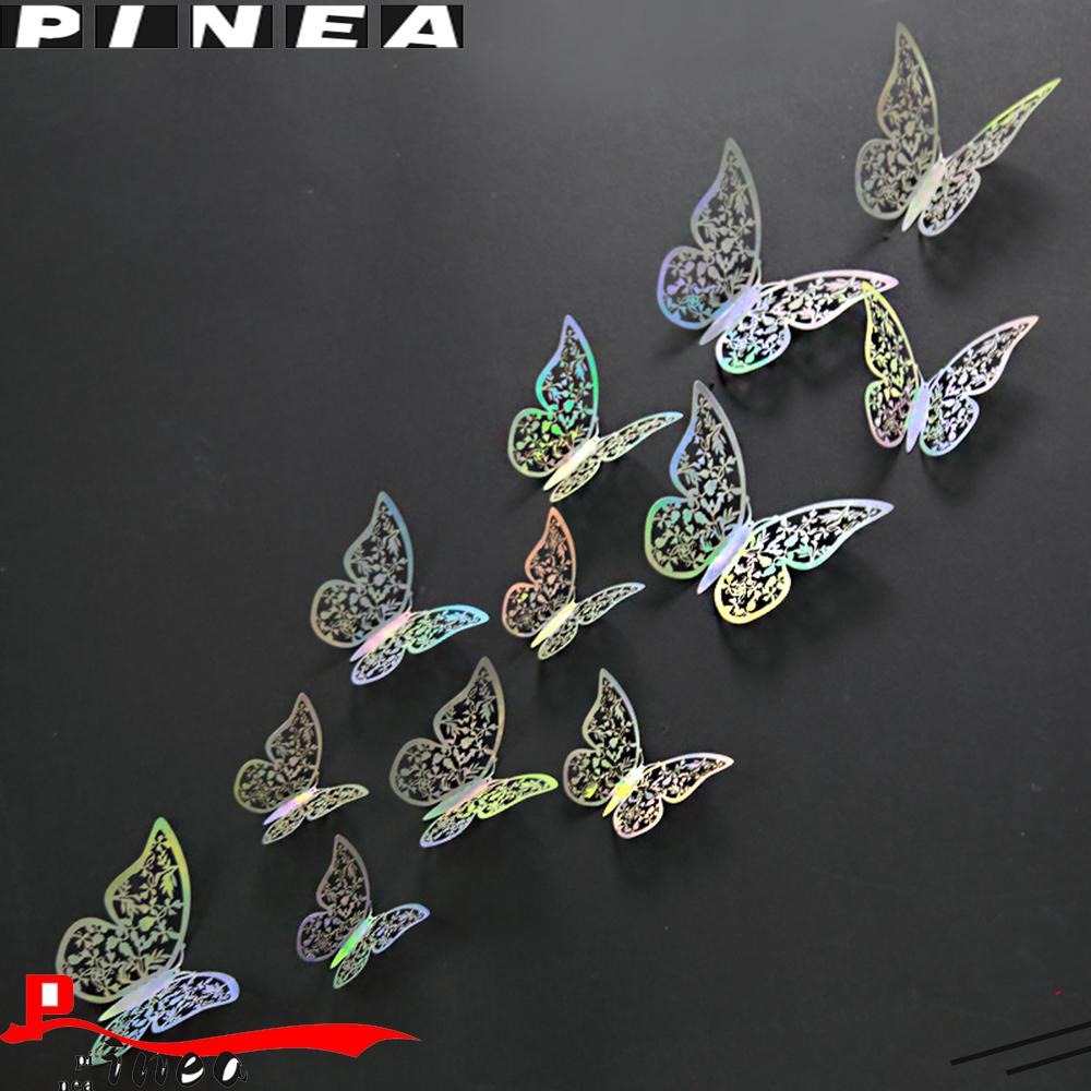 Nanas 12 Pcs/Pack 3D Fantacy Butterfly Stiker Perlengkapan Pesta Pernikahan Nikmat Tekstur Logam Mirage Warna