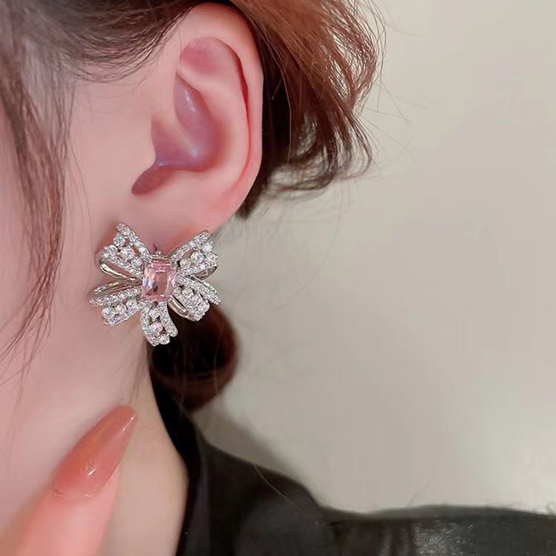 Gaya Baru Jepang Korea High-End Berlian Imitasi Busur Gaya Baru Korea Temperamen Anting Fashion