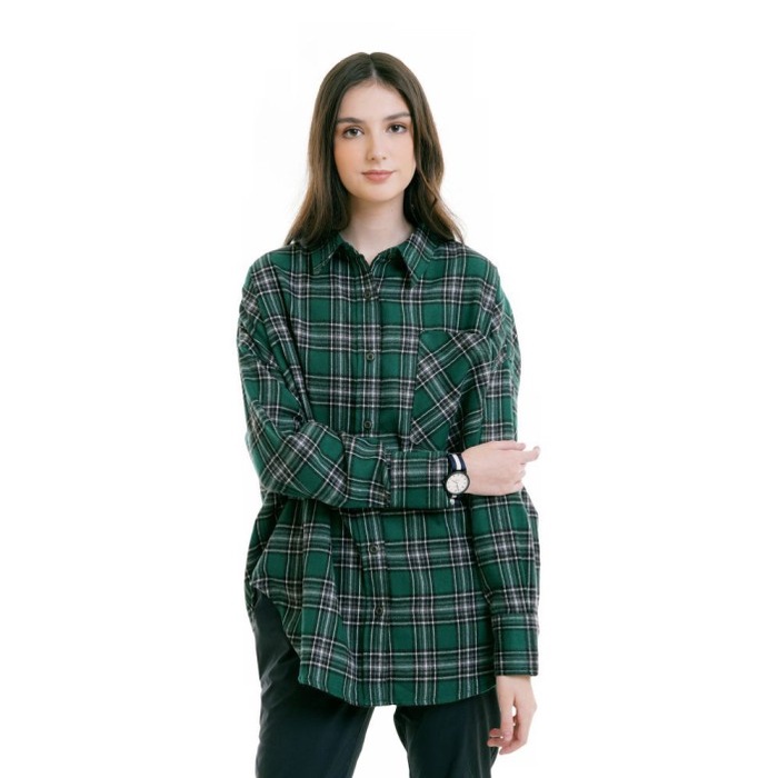 Kemeja Eiger Cewek X ZITHER SHIRT Hijau 91000 8564 Flanel Oversize Ori