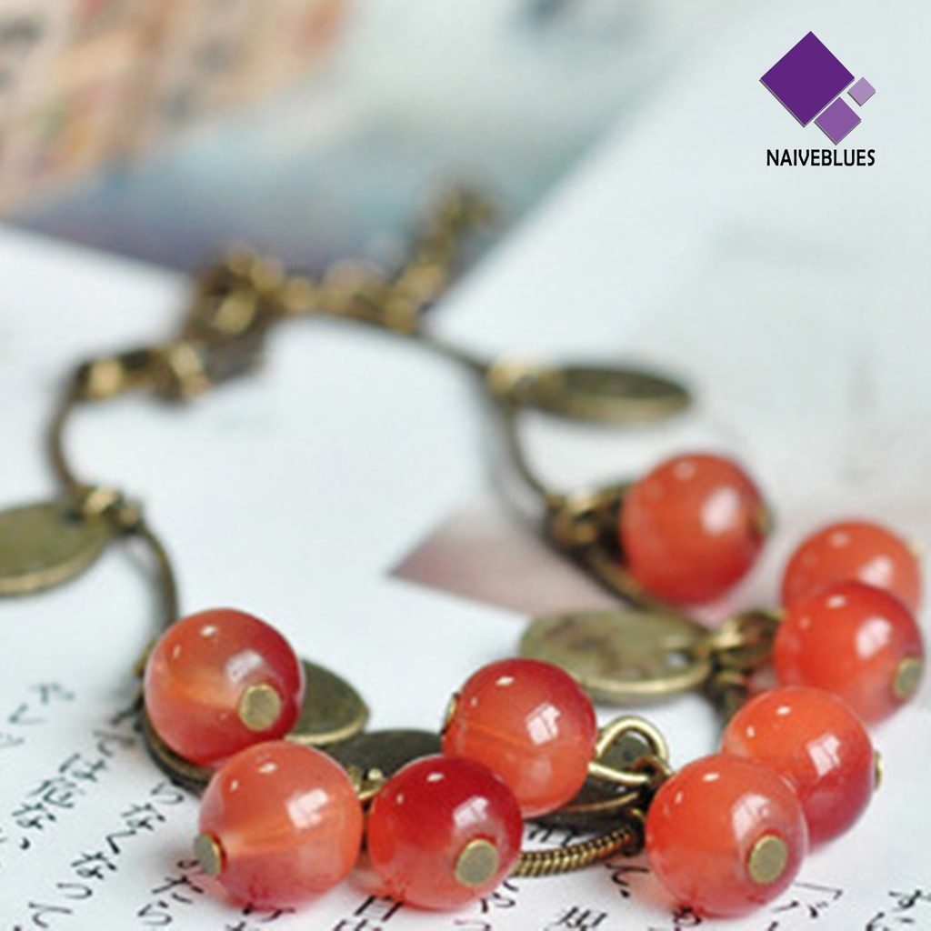 &lt; Naiveblues &gt; Vintage Paduan Gelang Artistik Manis Cherry Dekorasi Wanita Gelang Kehidupan Sehari-Hari