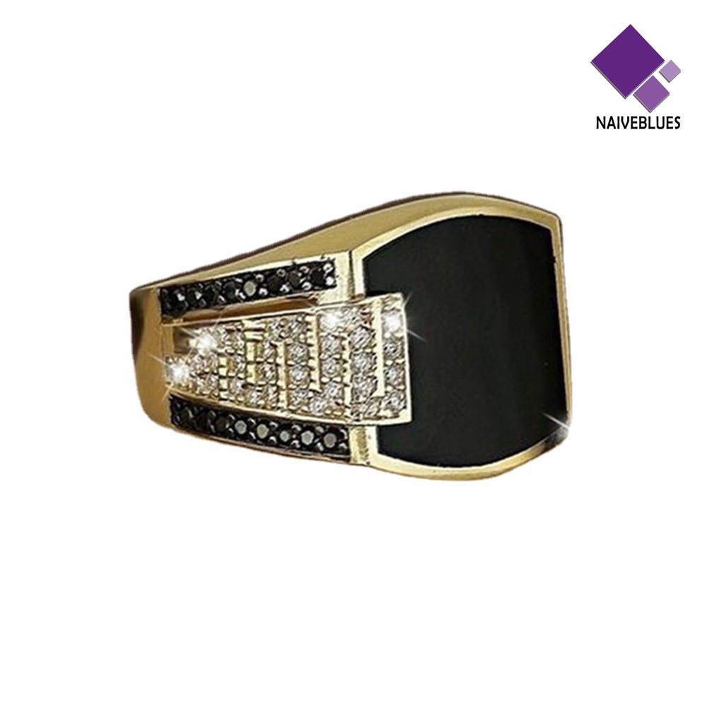 &lt; Naiveblues &gt; Cincin Paduan Berlian Hitam Perhiasan Hadiah Alloy Natural Gemstone Ring Untuk