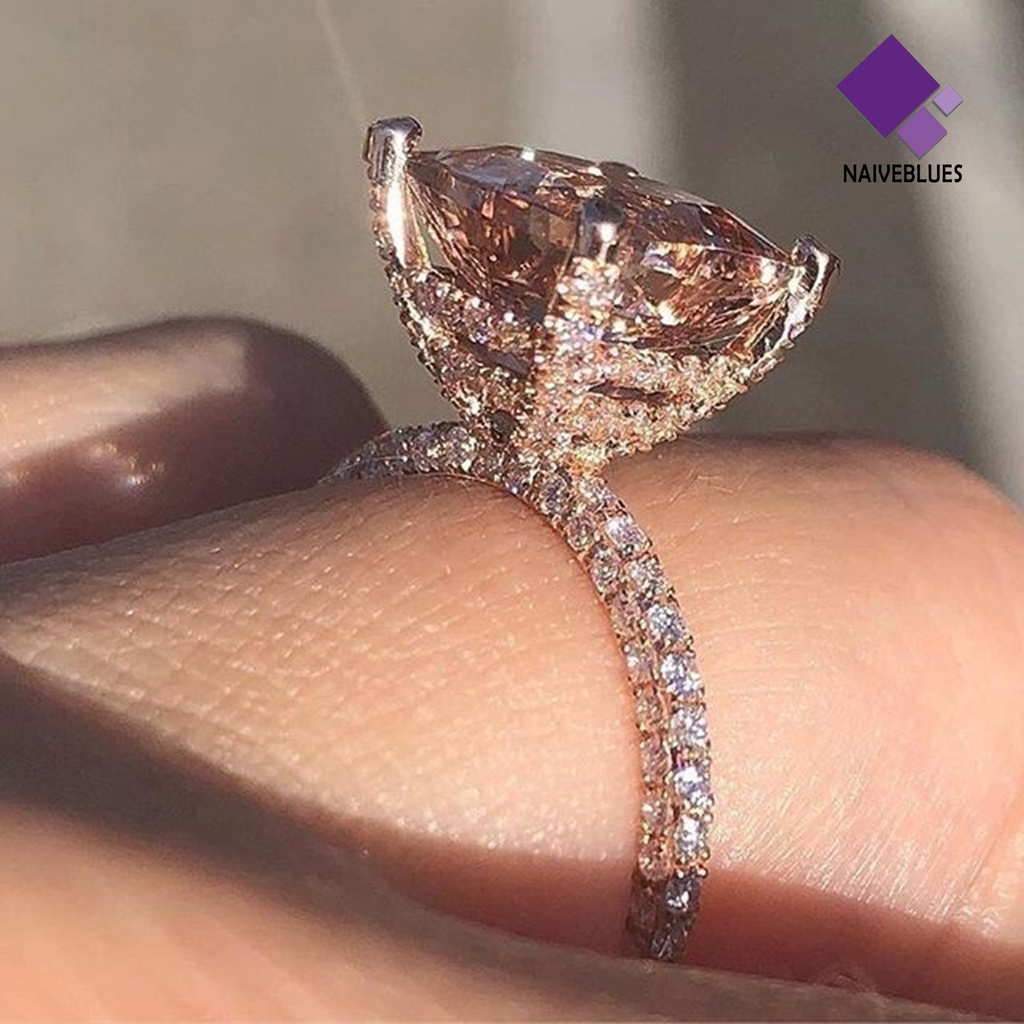 &lt; Naiveblues &gt; Wanita Cincin Kotak Besar Cubic Zirconia Perhiasan Fashion Penampilan Jari Cincin Pernikahan