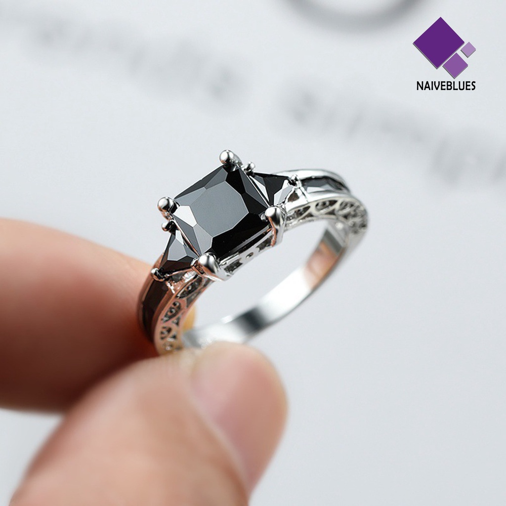 &lt; Naiveblues &gt; Wanita Cincin Cubic Zirconia Eropa Dan Amerika Berongga Keluar Geometris Dekorasi Lady Promise Band