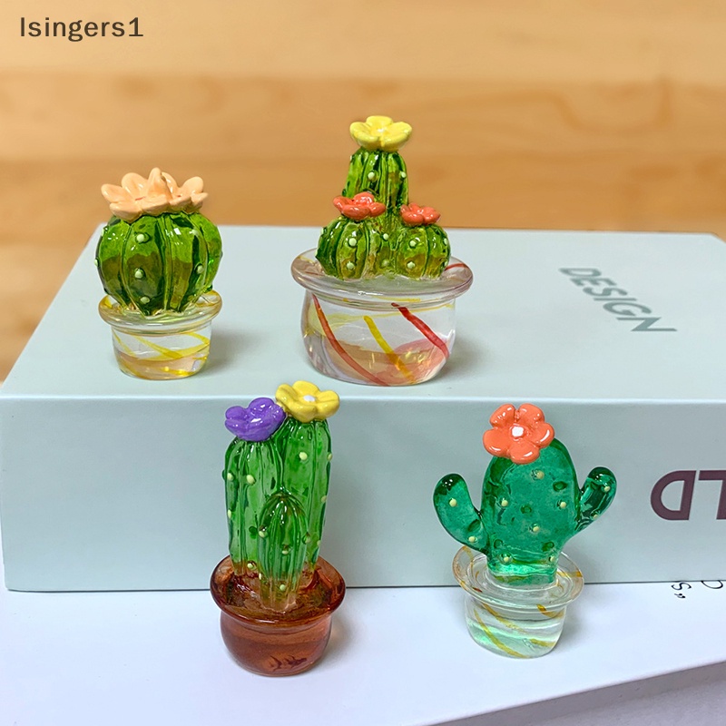 [lsingers1] Patung Kaktus Kaca Ornamen Mini Decor Lucu Miniatur Desktop Craft Butik