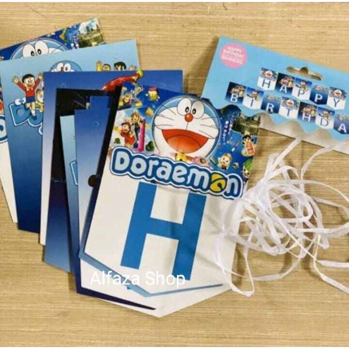 Banner Happy Birthday Karakter Doraemon / Banner Karakter /Banner Ulang tahun