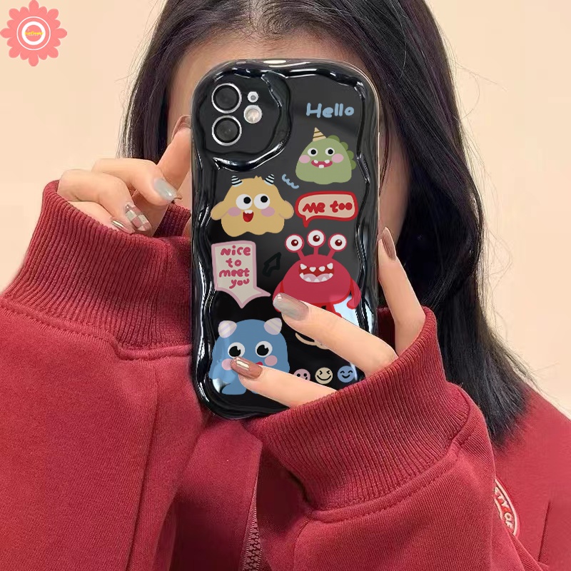 IPHONE Case Monster Kecil Kartun Kompatibel Untuk Iphone11 14 12 13 Pro Max XR X7 8 6s 6 Plus XS Max SE 2020 Glossy Kreatif 3D Wavy Curved Edge Cute Clown Lucu Lembut Shockproof Cover