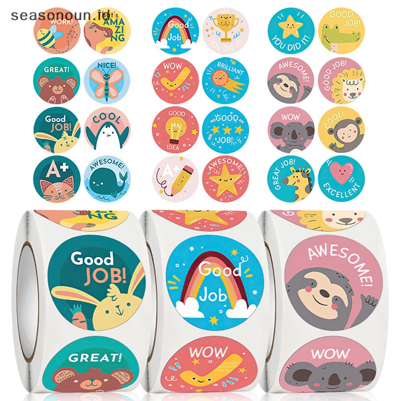 Seasonoun 500PCS Stiker Reward Perlengkapan Sekolah Anak Kelas Sticker Motivasi.