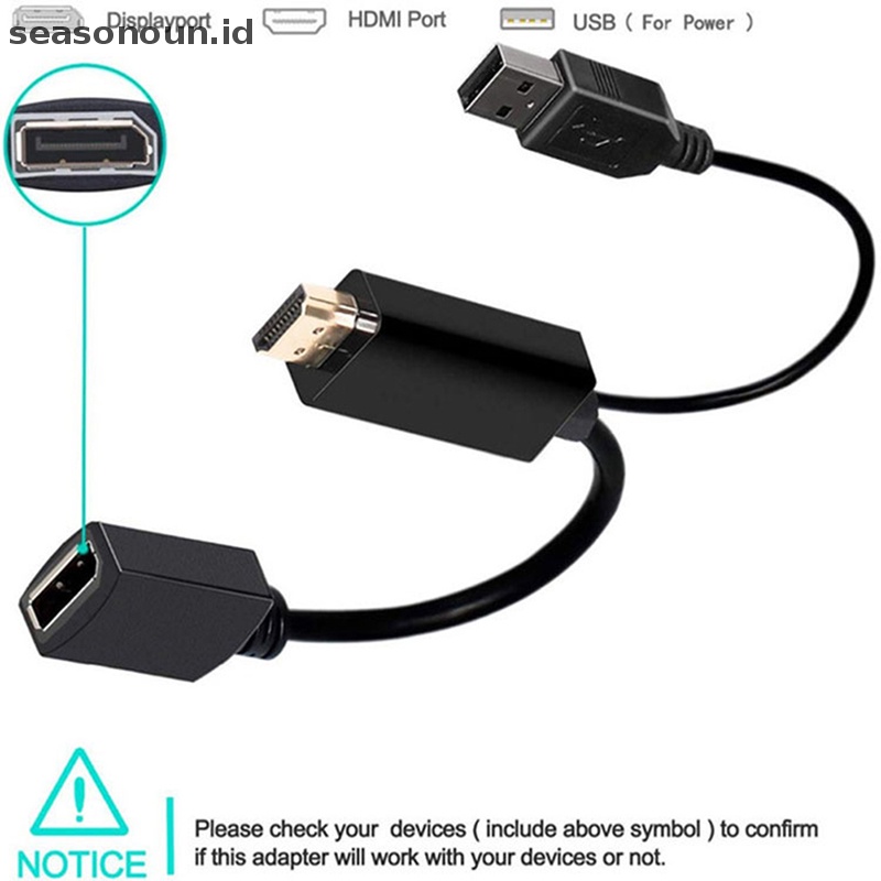 Seasonoun 4K USB Powered HDMI Male to DP Display Port Female Converter Adapter Devices.