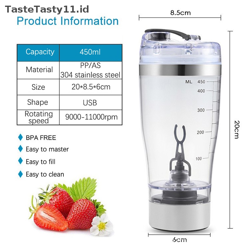 Tastetasty USB Rechargeable Electric Mixing Cup Portable Protein Bubuk Shaker Botol Mixer Pengocok Botol Pengocok Protein Pengocok Protein Cup Shaker.