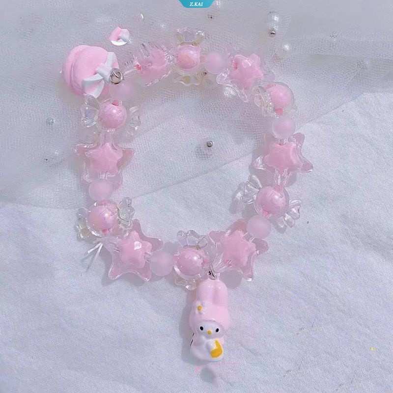 Sanrio Pink Dan Biru Cinnamoroll Handmade Lolita Girl Candy Bracelet Rainbow Stars Lolita Beads Bracelet Lolita Gaya Korea Handwear Perhiasan [ZK]