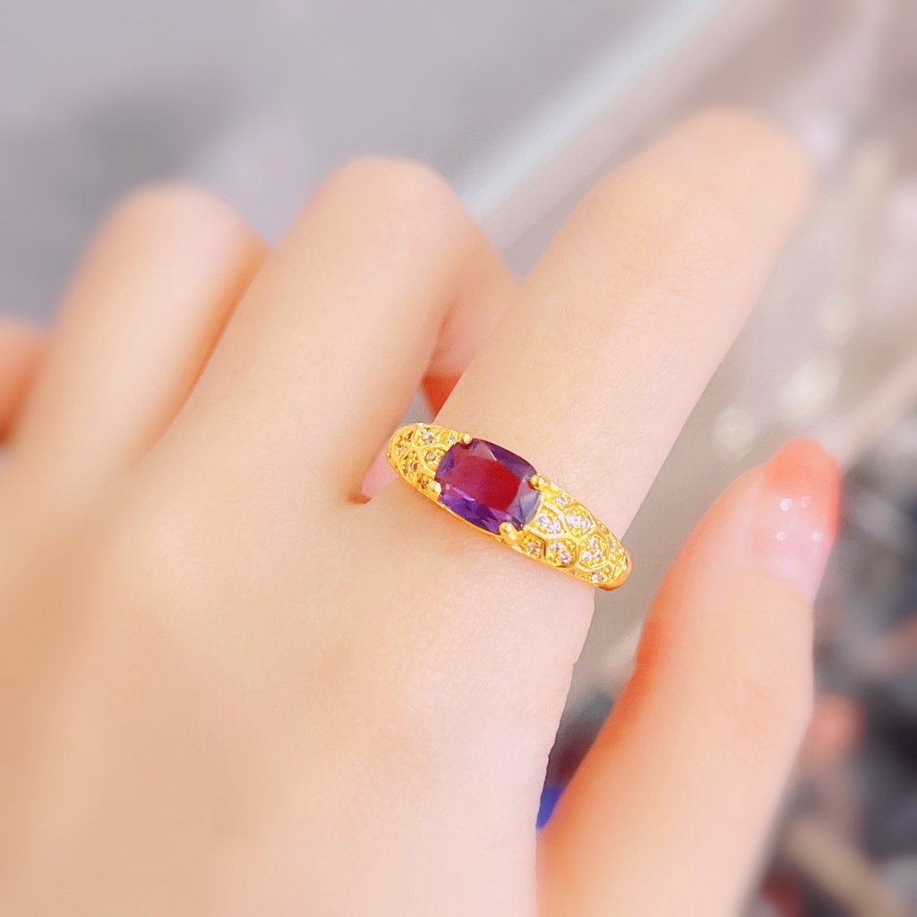 Goldkingdom Aksesoris Perhiasan Fashion Ready Stock Cincin Set Dengan Pita Rib Amethyst Uruguayan