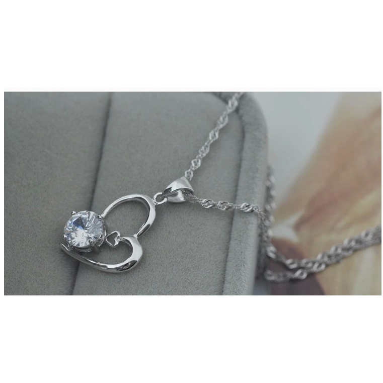 Goldkingdom Fashion Perhiasan Aksesoris Ready Stock Perak Disepuh Kalung Wanita Pendek Cinta Hati Liontin Kristal