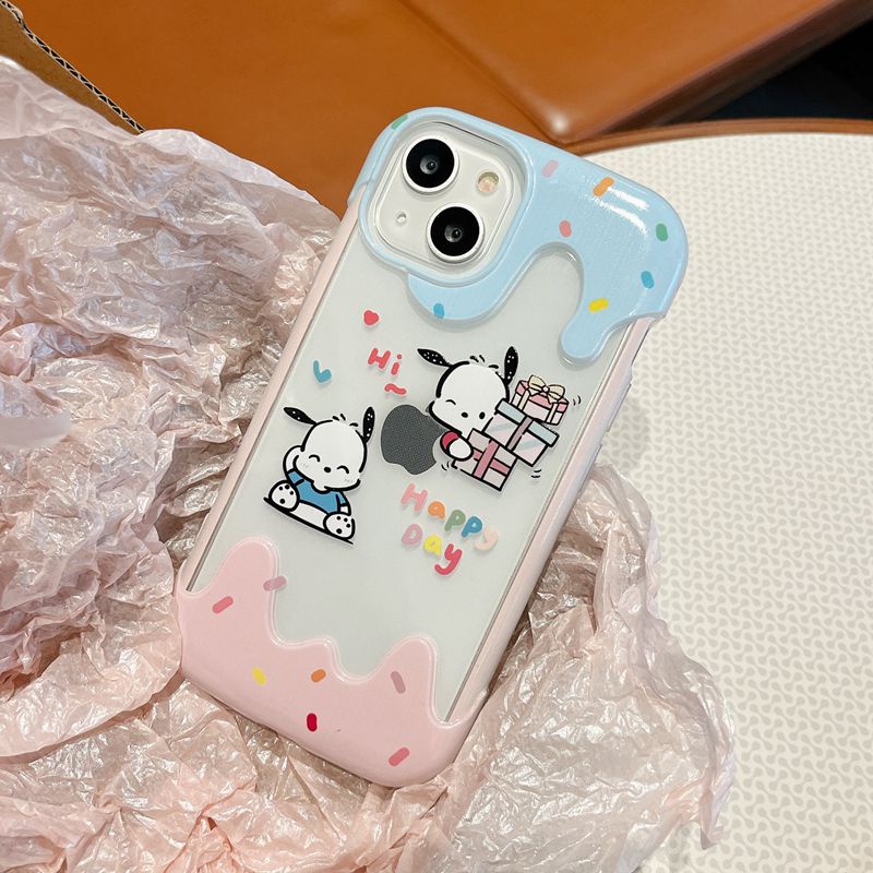 【3D Ice Cream】Summer So Cute Clear Pochacco Pink Bunny Soft Case IPhone 7 8 Plus XR XS Max 11 12 13 14 Pro Max 14 Plus for Women Girl Gift Cartoon Disney