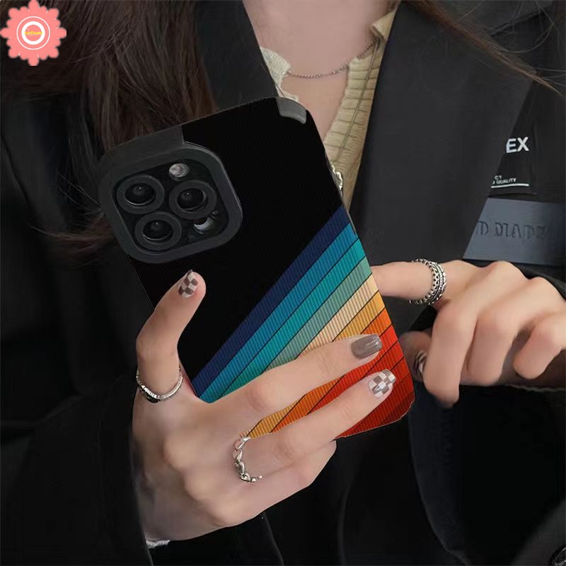 IPHONE Casing Ponsel Pelangi Kreatif Kompatibel Untuk Iphone11 14 13 12 Pro Max XR 7Plus X 7 8 Plus XS Max INS Warna Gradasi Fantasi Langit Berbintang Tahan Guncangan Gaya Korea Cover