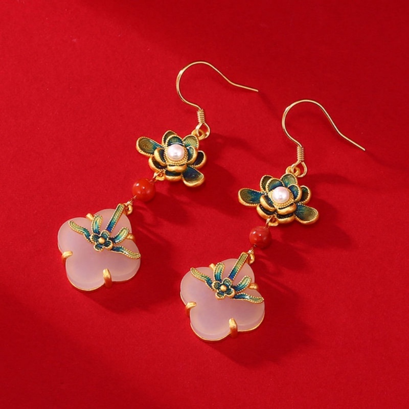 S925 Sterling Silver Oriental Dicat Enamel Anting-Anting Perempuan Desain Kuno Anting-Anting Gaya Cina Cheongsam Telinga Perhiasan Hadiah