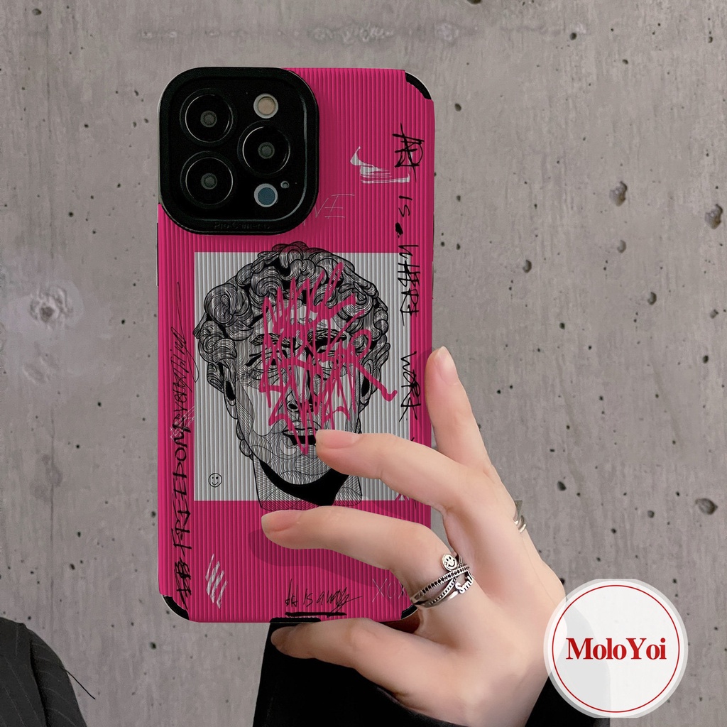 Ins Art Graffiti Great Aesthetic David Statue Case Kompatibel Untuk iPhone XR XS X Max8 7plus 11 13 12 14 Pro Max Lembut Shockproof Silicon Tekstur Kulit Mewah Ponsel Cover