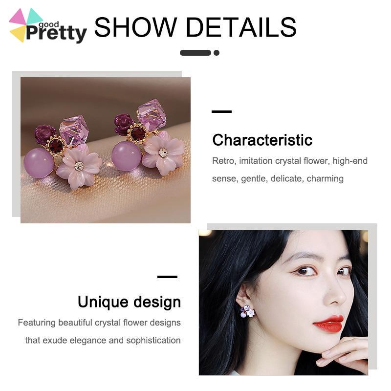 Anting Bunga Kristal vintage Anting Indera Kelas Atas Anting Temperamen Lembut Untuk Wanita - PD