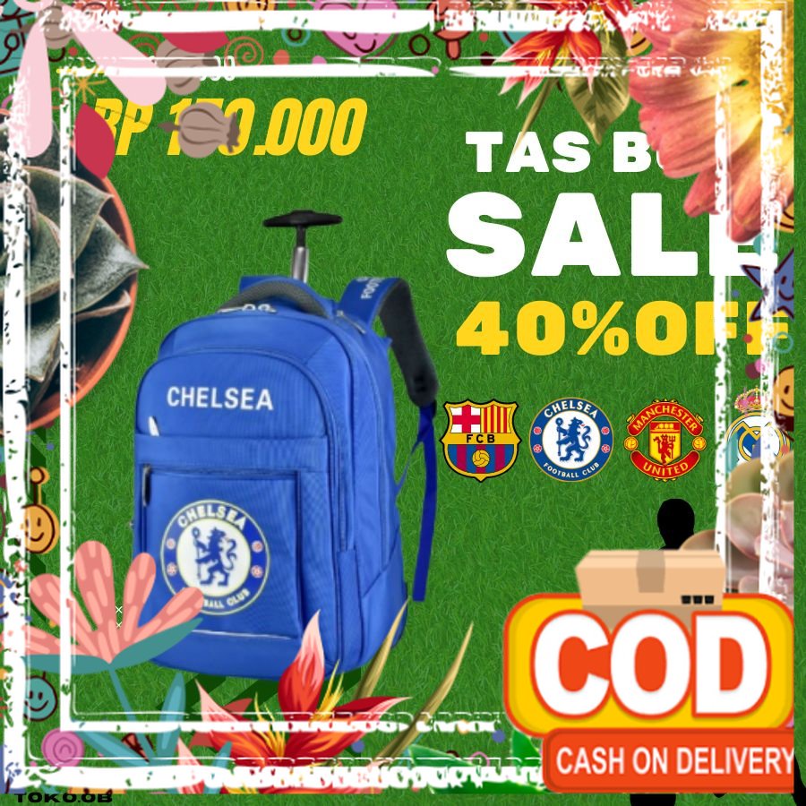 (Toko OB) Tas Murah Ransel Trolly Bola 8880 Tas Punggung Pria Bola Manchester,Madrid,Barcelona,Chels