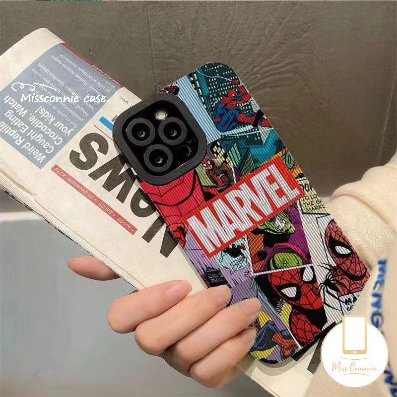 IPHONE Case Spider-Man Kartun Lucu Kompatibel Untuk Iphone11 14 12 13 Pro MAX 7Plus XR X XS Max7 8 Plus Tpu Lembut Trendi Merek M.A.R.V.E.L Silicon Shockproof Mewah Tekstur Kulit Cover