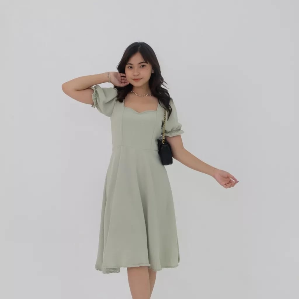 TREXUS - ZEC DRESS OSHI / Mona Dress / Dress Polos Selutut Lengan Pendek Untuk Pesta / Midi Dress Of