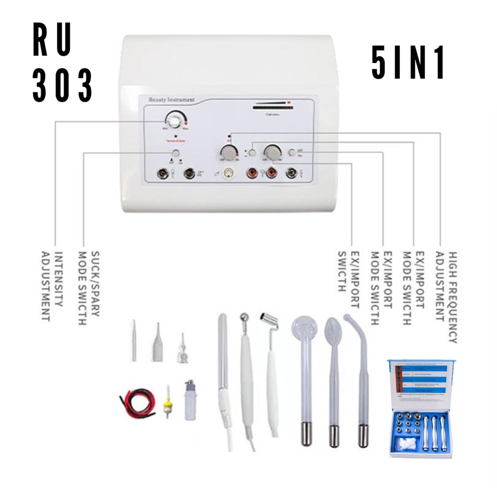 Facial Equipment RU 303 5in1 dermabrasi hf galvanic vacum spray