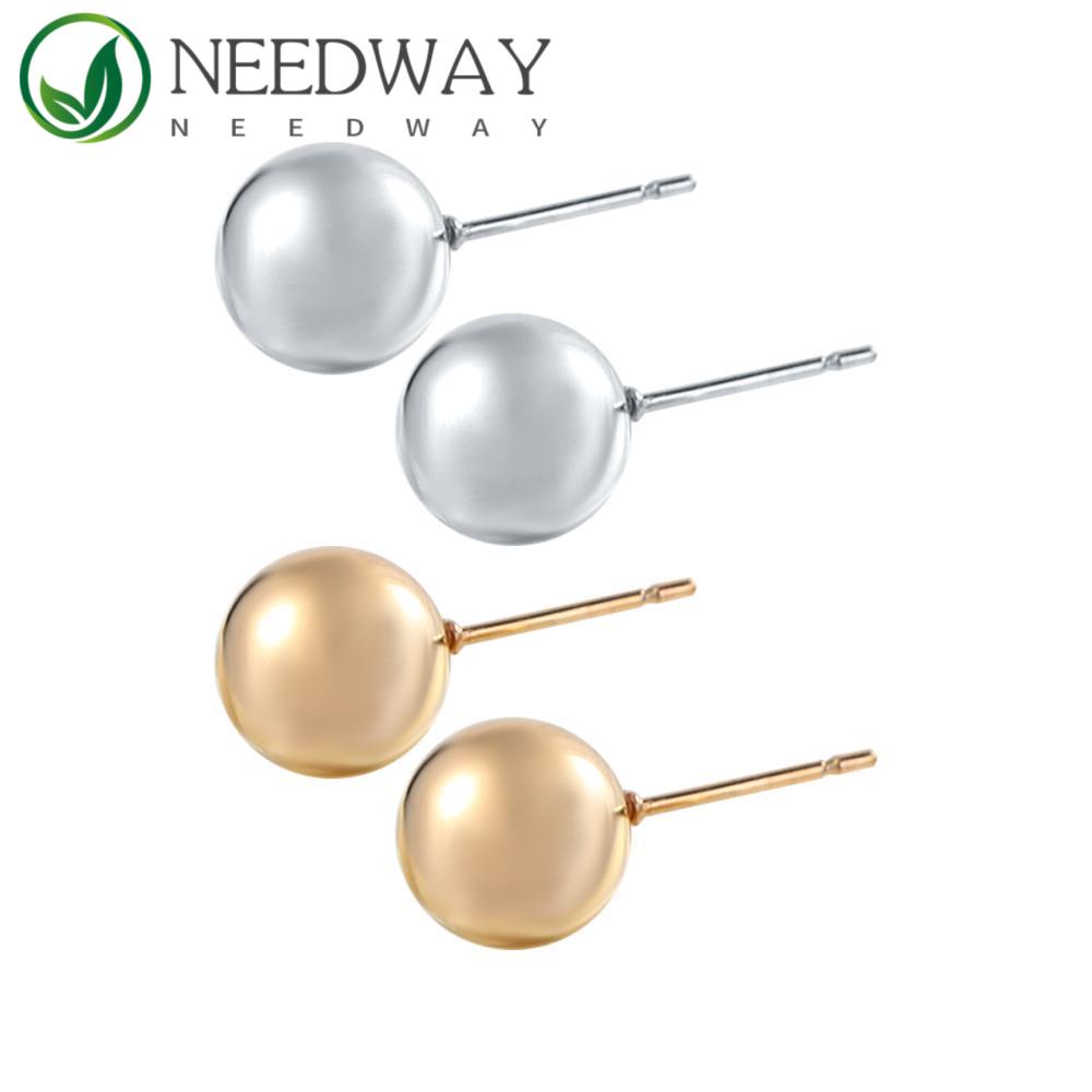 Needway   Anting Mewah Gaya Korea Wanita Warna Silver Perhiasan Klasik Bola Kecil