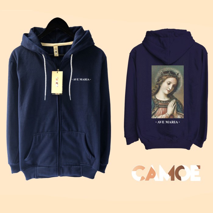 Jaket Hoodie Zipper Rohani Katholik Ave Maria Mother Of God Bunda