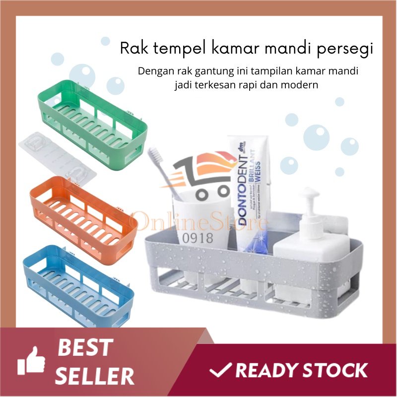 OS - D204-Rak Tempel Tanpa Paku - Rak Kamar Mandi Tempel - Rak Kamar Mandi Persegi Panjang