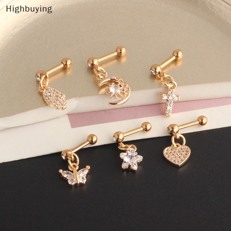 Hbid Cross Ear Tragus Earring Stud Barbel Kristal Tulang Rawan Anting Stud Glory