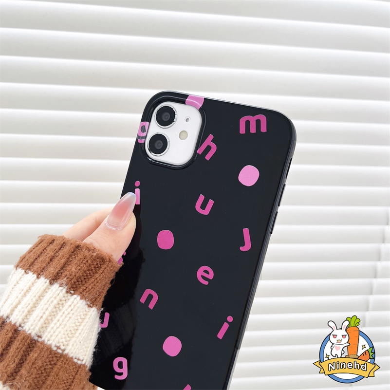 IPHONE Casing Kompatibel Untuk Iphone14 13 12 11 Pro Max X Xr Xs Max8 7 6 6s Plus SE Fashion Pink Inggris Hitam Mengkilap Casing Ponsel Kamera Perlindungan Bumper Shockproof Silicone Soft Case