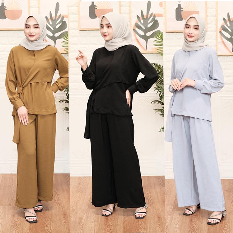 BEFAST - ZNF OOTD WANITA SETELAN WITA / One Set Tiara Crincle / Pakaian Casual Wanita / Outfit Daily Wanita Hijab / Oneset Wanita model Terbaru / Fashion Kekinan Remaja ABG / Setelan Polos Formal / Set Atasan Lengan Panjang+Celana Kulot