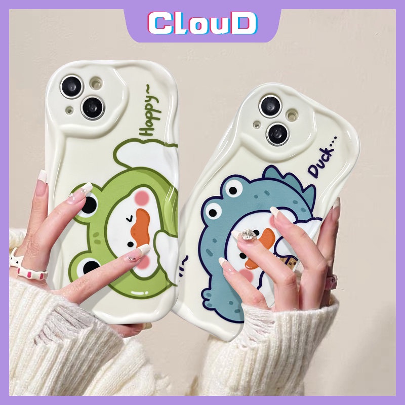 Untuk Oppo A15 A57 A7 A5s A96 A31 A76 A77 A9 A16 A17K A52 A17 A95 A5 A3s A74 A16k A77S A1K A15s A16s A55 A12 A53 A54 3D Wavy Curved Edge Glossy Soft Tpu Lucu Imut Milk Tea DuckCase