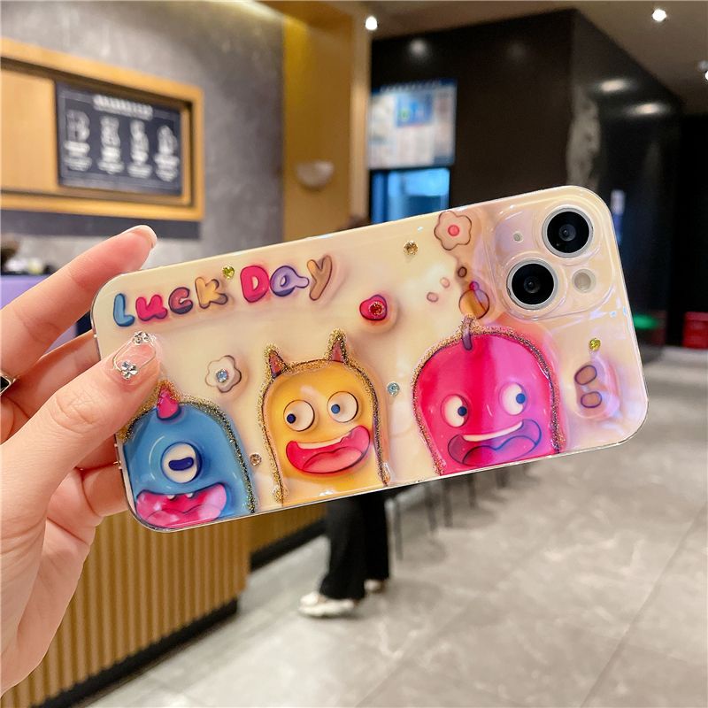 IPHONE Casing Ponsel Desain Tiga Monster Kecil Eye Plane Lucu Kompatibel Dengan Iphone12 13 14 11 Pro Max X Xs Max Xr Ytrt