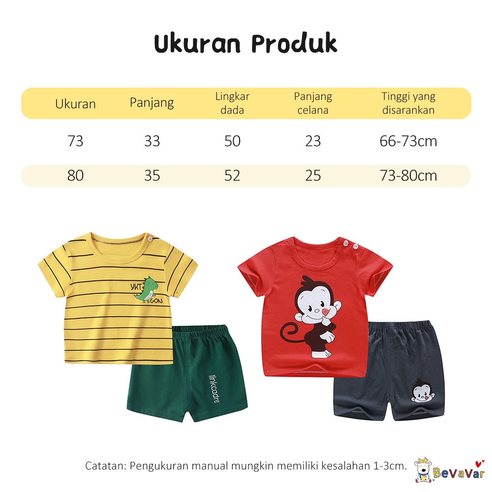 BEVAVAR 0-1 Tahun Setelan Pendek Anak Import / Baju Setelan Bayi Motif Karakter