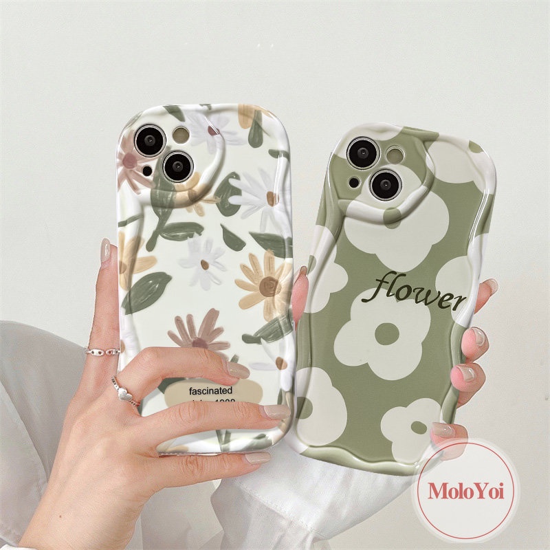 IPHONE Casing 3D Wavy Curved Edge Glossy Kompatibel Untuk Iphone6 7 6s 8plus 7Plus XR X XS Max 11 13 14 12 Pro Max SE 2020 Fresh Flowers Soft Tpu Rose Floral Cover