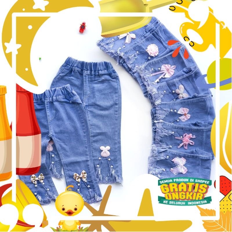 Celana Jeans Jins Import Anak Perempuan Cewek 2-10 Tahun/ Lucu kado Ultah