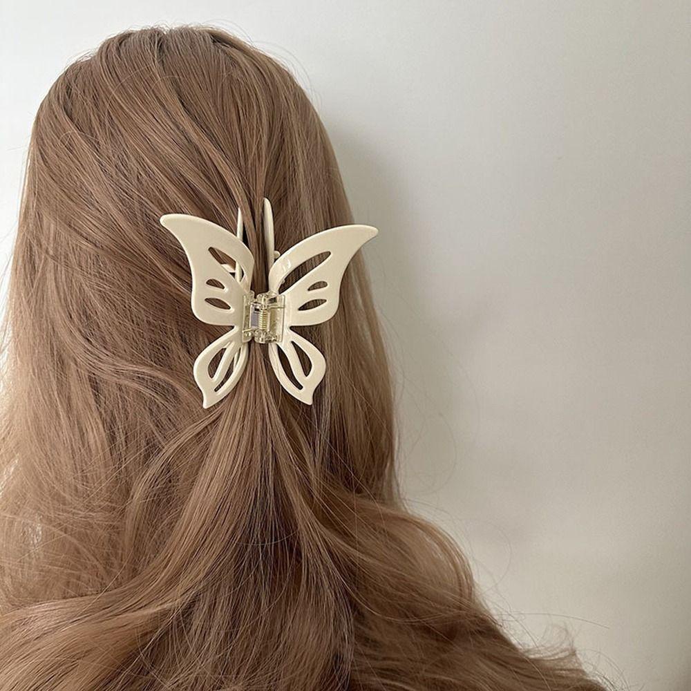 Needway   Butterfly Hair Claw Elegan Stylish Hiasan Kepala Jepit Rambut Hewan Perempuan Jepit Rambut Plastik Gaya Korea Besar Hairgrips