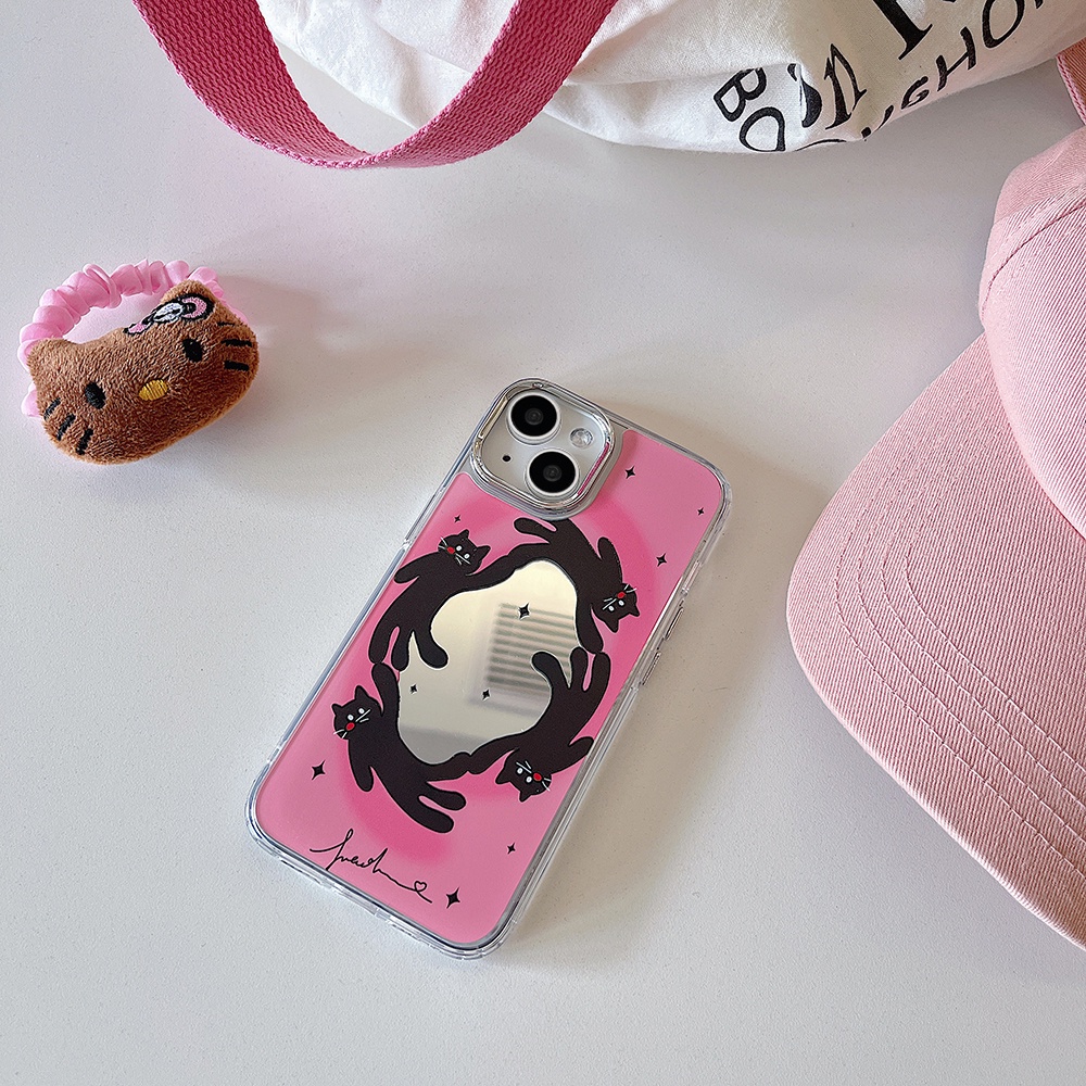 Fashion Kucing Hitam Plating IPhone Case Kompatibel Untuk Iphone11Cermin Rias Casing14 Pro Max Ip13 12 11 Pro Max 12 Pro Max Shockproof Lembut TPU Belakang Ponsel Cover