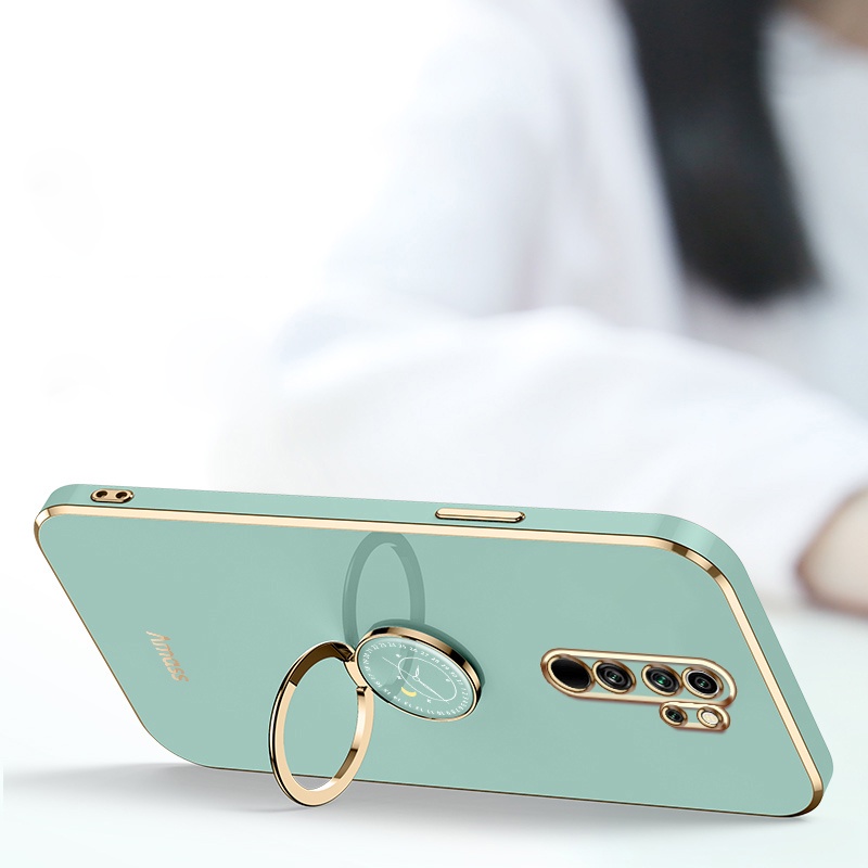 Andyh Casing Ponsel Silikon Ultra Tipis Untuk Xiaomi POCO M2 Redmi 9 Prime Redmi Note8 Pro Deluxe Perlindungan Jatuh Band Emas Dengan Jam Cincin Dan Lanyard Gratis