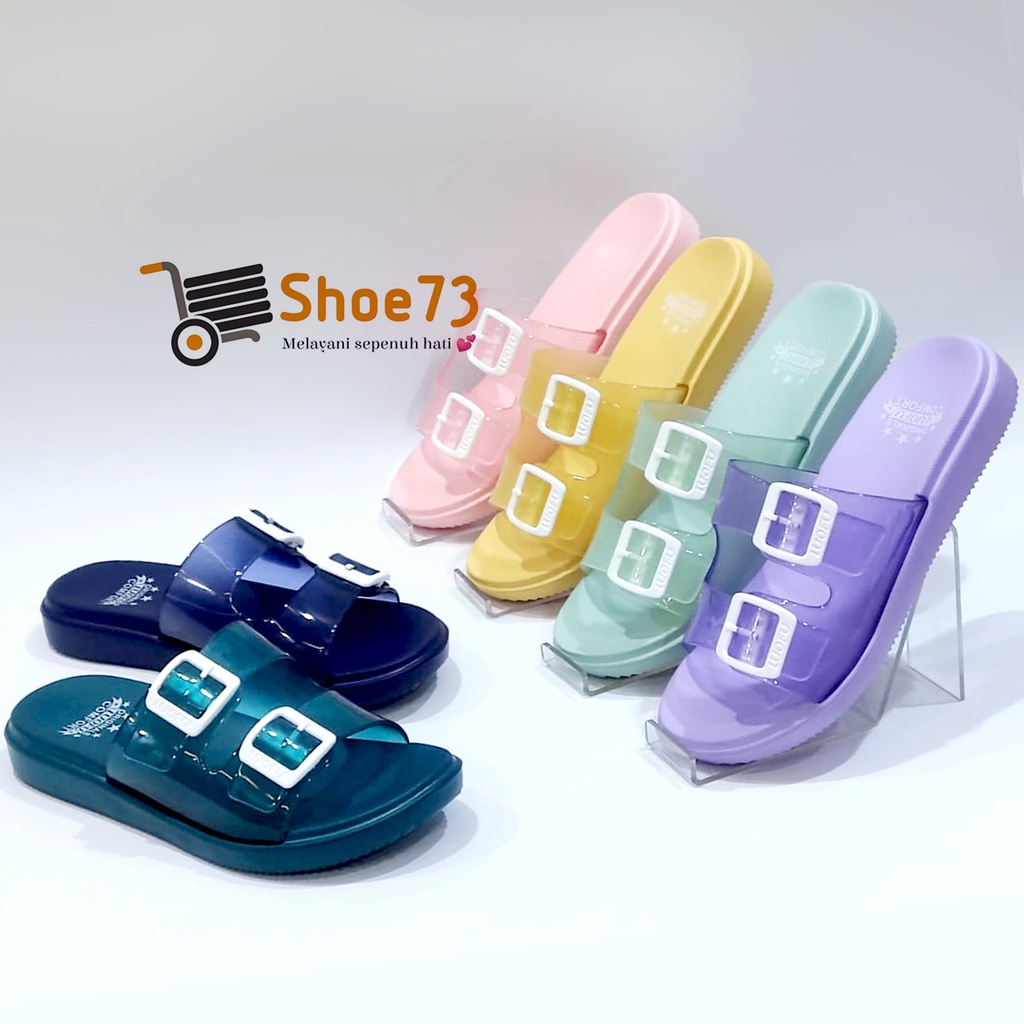 LUOFU E 7188 T-BW6C SIZE 36-40 ORIGINAL l Sandal Selop ban 2 jelly wanita l Sendal kokop cewek impor