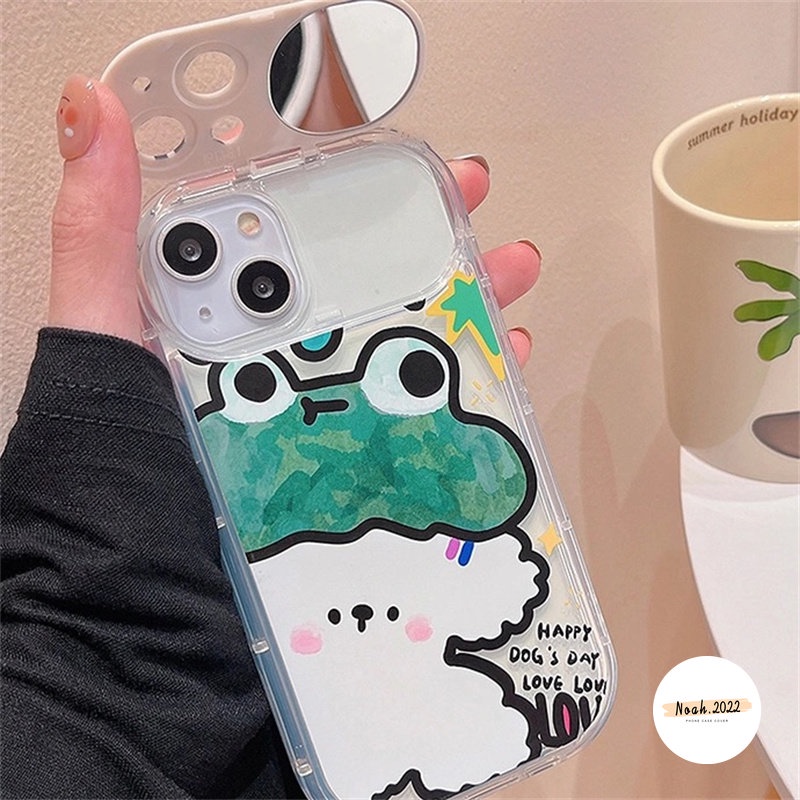 Case Kompatibel Untuk IPhone 11 Pro Max7 8 Plus 14 12 13 Pro MAX XR X XS MAX SE 2020 Kartun Hewan Beruang Lucu Kodok Kelinci Anjing Shockproof Kreatif Flip Make Up Cermin Soft TPU Case