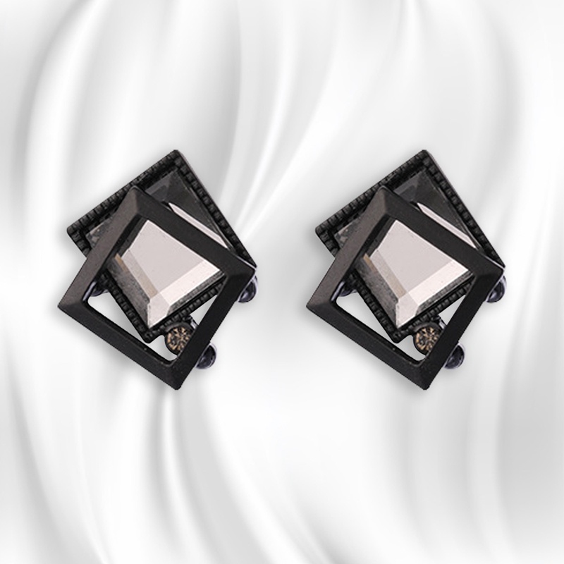 Perhiasan Baru Fashion Warna Hitam Kubus Kristal Anting Anting Persegi Untuk Wanita Hadiah Cantik