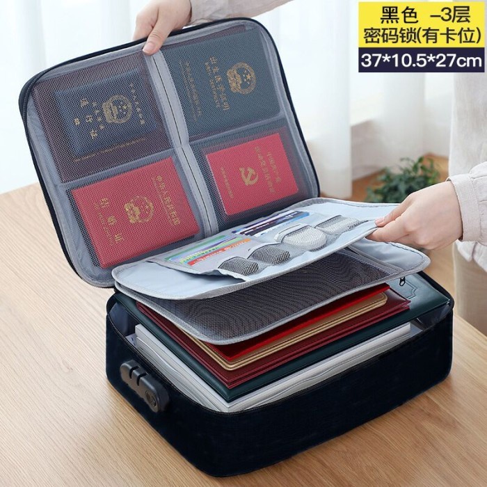 

✨BESTSELLER✨ - Tas Dokumen Travel Bag document Storage Box dengan Password Travelling - Grey- 1.2.23