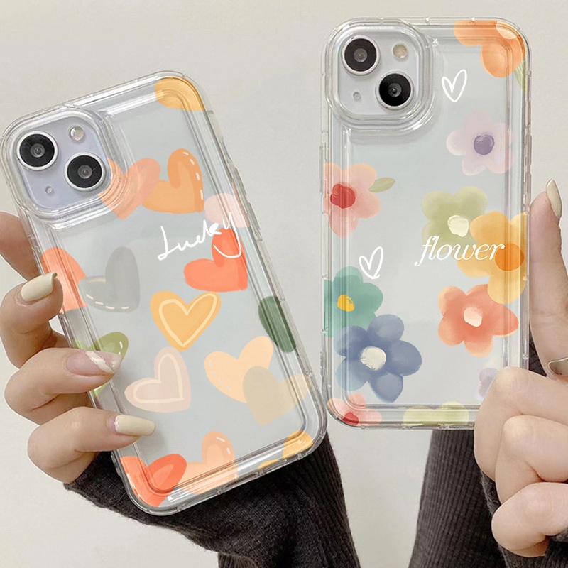 Heart Flower Case Untuk Oppo Realme C20A C21 C21Y C11 C3 C1 C20 C25 C25S C25Y C12 C15 10 9i 8i 8Pro 6i PH 5i 5s 9i U1 Reno 8 7 Lite Narzo 30 20 30A Airbag Shockproof Cover