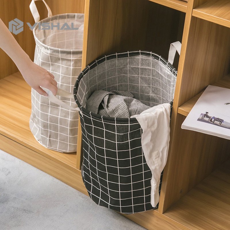 VISHAL KERANJANG LAUNDRY BAG BULAT LIPAT PORTABLE CANVAS / KERANJANG BAJU KOTOR BERSIH VS-133