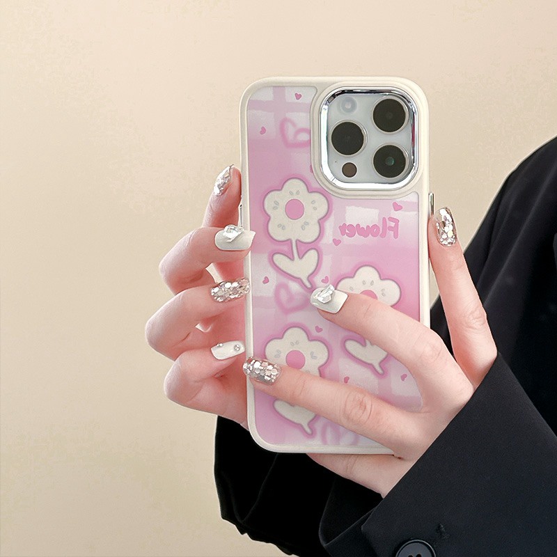 Pink Hollow Love Flower Soft Silicon Case HP iP iPhone 12 13 14 Pro Max 11 Girl Woman FTD Casing Apple